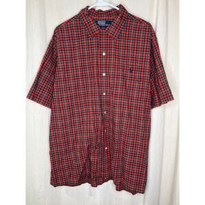 1990s Polo Ralph Lauren Adams Red Blue Green Plaid Christmas Old Money Shirt XL